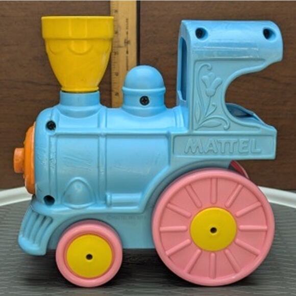 Vintage 70s Musical Mattel Train Crib Rail Sitter Runner Moving Toy Infant Baby - Picture 1 of 12